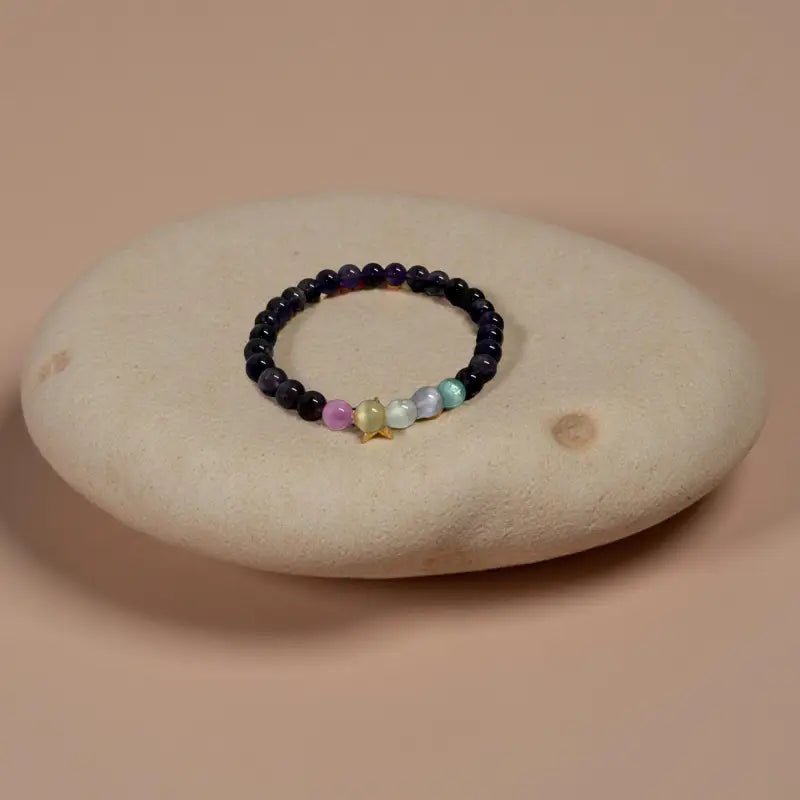 Amethyst and Selenite Bracelet with Rainbow Accents for Protective Energy - Bec Sue Jewelry Shop