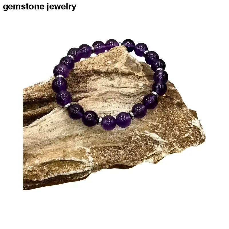 Amethyst Beaded Bracelet with 8mm Beads and Sterling Silver Spacers - Bec Sue Jewelry Shop