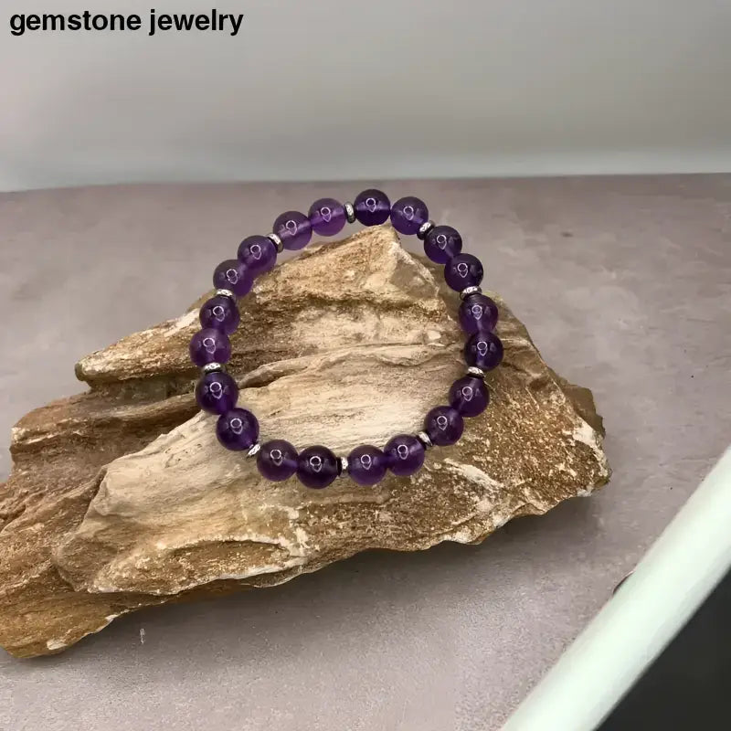 Amethyst Beaded Bracelet with 8mm Beads and Sterling Silver Spacers - Bec Sue Jewelry Shop