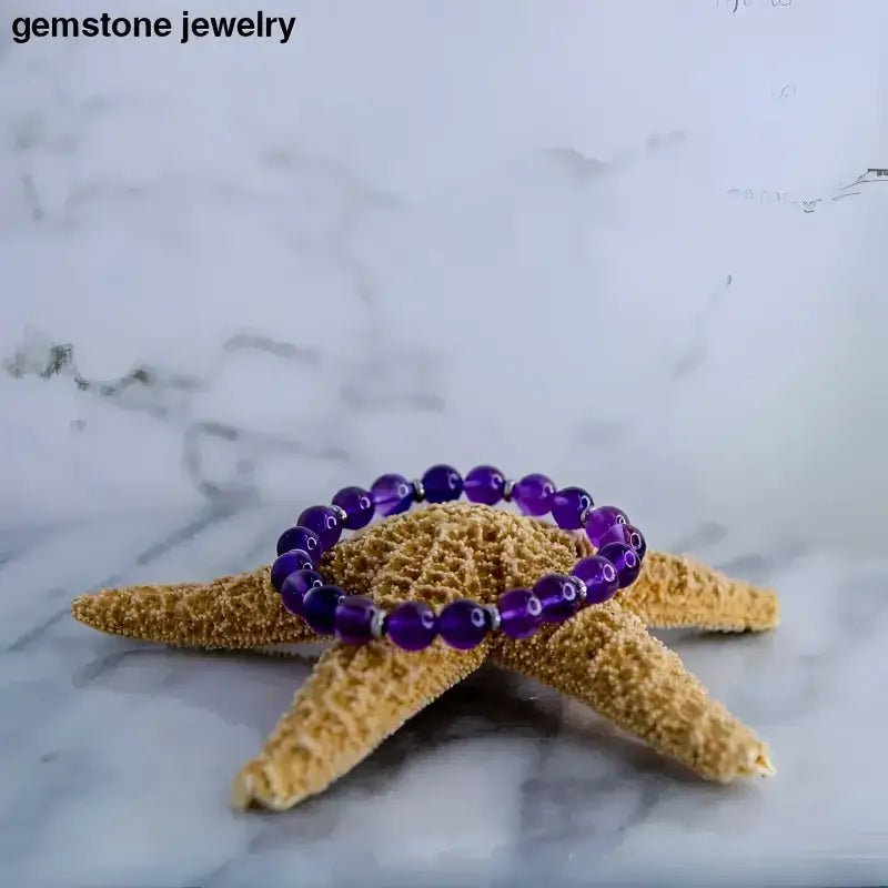 Amethyst Beaded Bracelet with 8mm Beads and Sterling Silver Spacers - Bec Sue Jewelry Shop