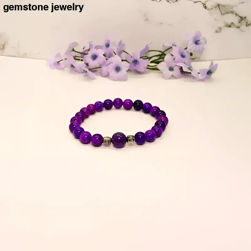Amethyst Gemstone Harmony Beaded Bracelet in Purple - Bec Sue Jewelry Shop