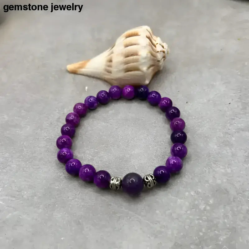 Amethyst Gemstone Harmony Beaded Bracelet in Purple - Bec Sue Jewelry Shop