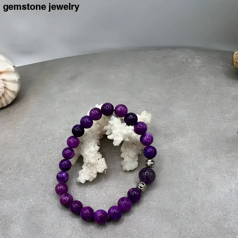 Amethyst Gemstone Harmony Beaded Bracelet in Purple - Bec Sue Jewelry Shop