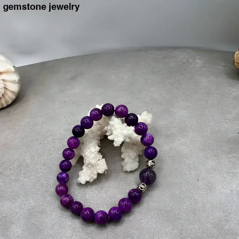 Amethyst Gemstone Harmony Beaded Bracelet in Purple - Bec Sue Jewelry Shop