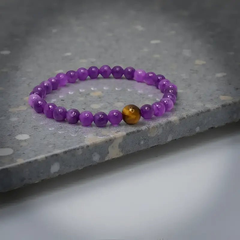 Amethyst Stretch Bracelet with Brown Accent from Bec Sue Jewelry - Bec Sue Jewelry Shop