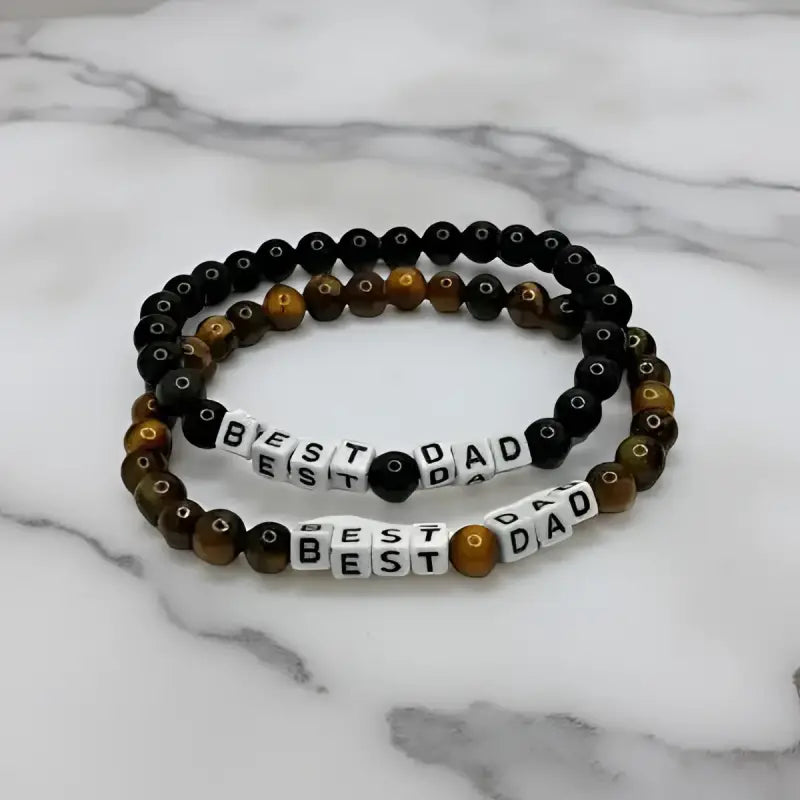 Two beaded Best Dad gemstone bracelets for personalized and customize gemstone bracelets