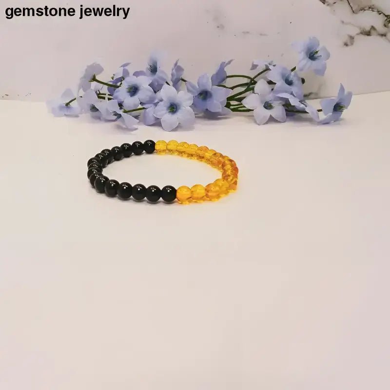 Black and Amber Obsidian Harmony Bracelet with Citrine Accents - Bec Sue Jewelry Shop