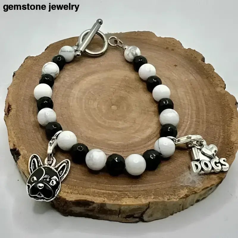 Black and White Dog Charm Bracelet with French Bulldogs - Bec Sue Jewelry Shop