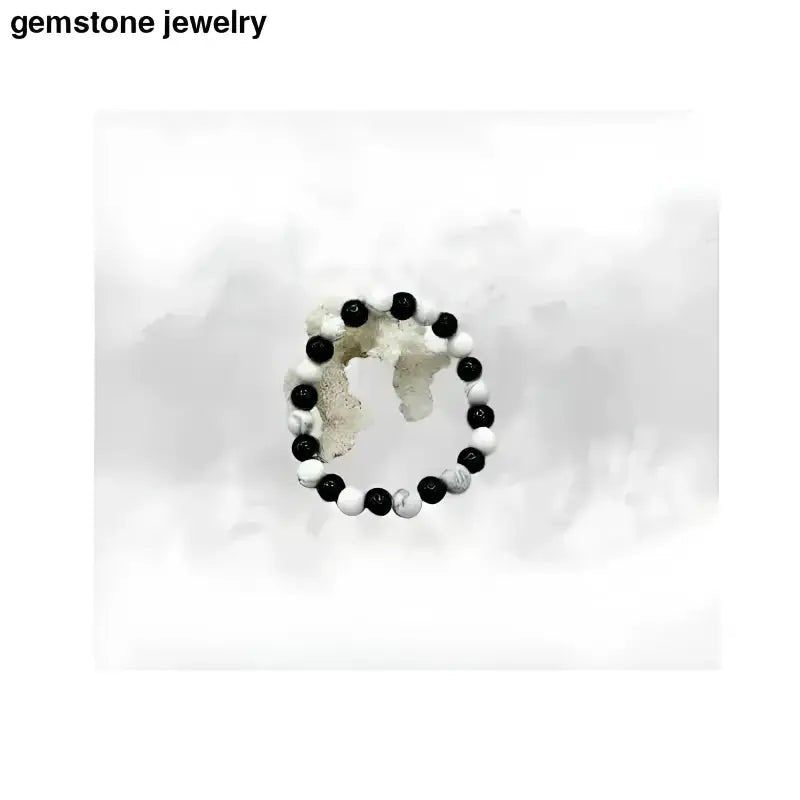 Black and White Howlite 8mm Stretch Bracelet with Onyx - Bec Sue Jewelry Shop