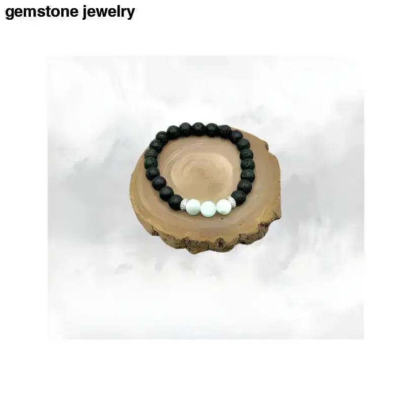 Black Lava Bead Bracelet with Sterling Silver Spacers and White Accents - Bec Sue Jewelry Shop