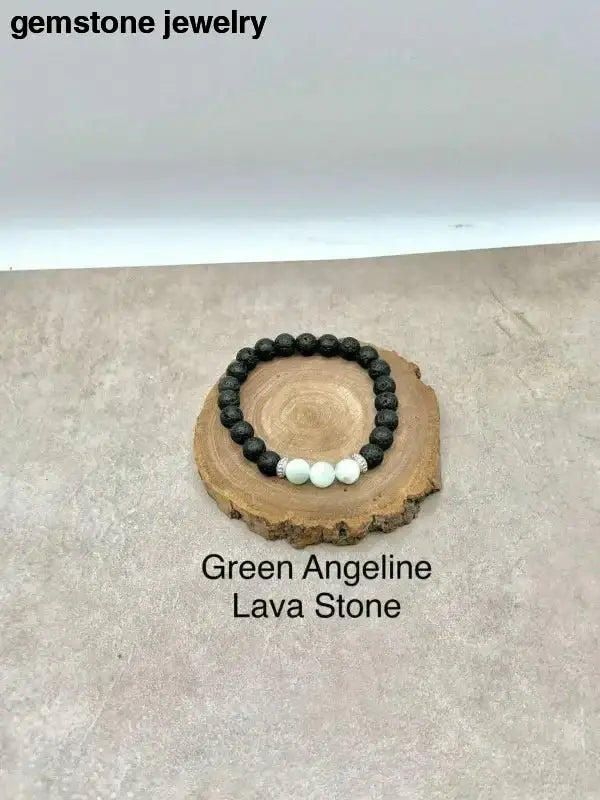 Black Lava Bead Bracelet with Sterling Silver Spacers and White Accents - Bec Sue Jewelry Shop