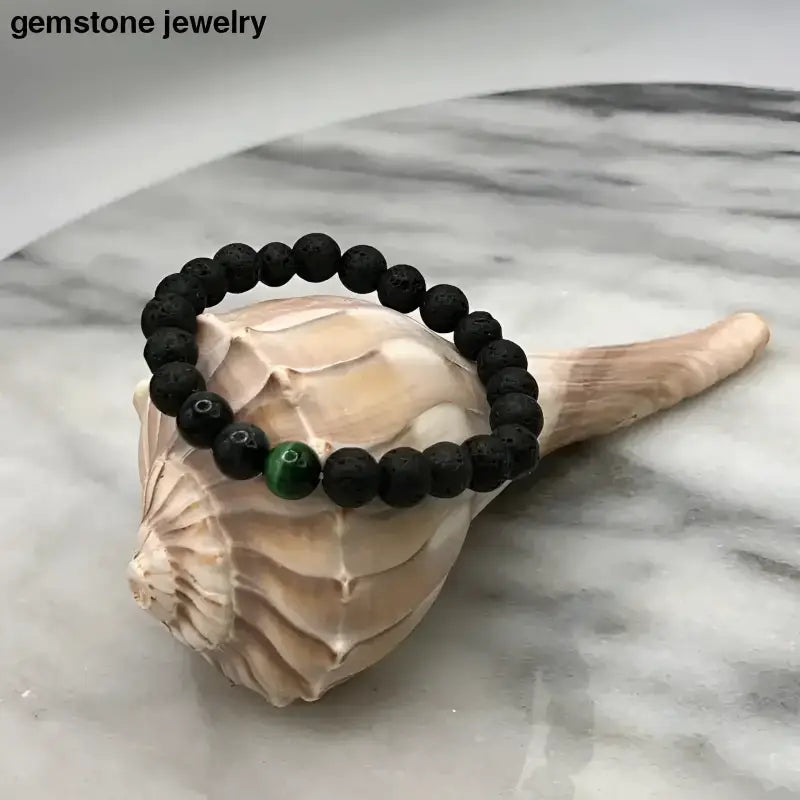 Black Lava Stone Bracelet with Green Accent and Tiger Eye - Bec Sue Jewelry Shop