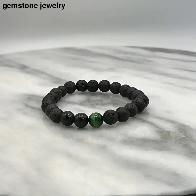 Black Lava Stone Bracelet with Green Accent and Tiger Eye - Bec Sue Jewelry Shop