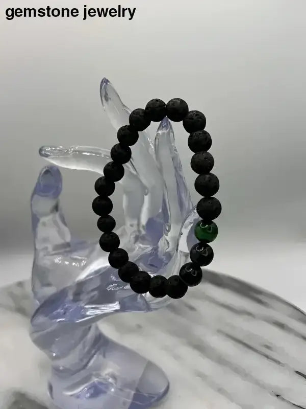 Black Lava Stone Bracelet with Green Accent and Tiger Eye - Bec Sue Jewelry Shop