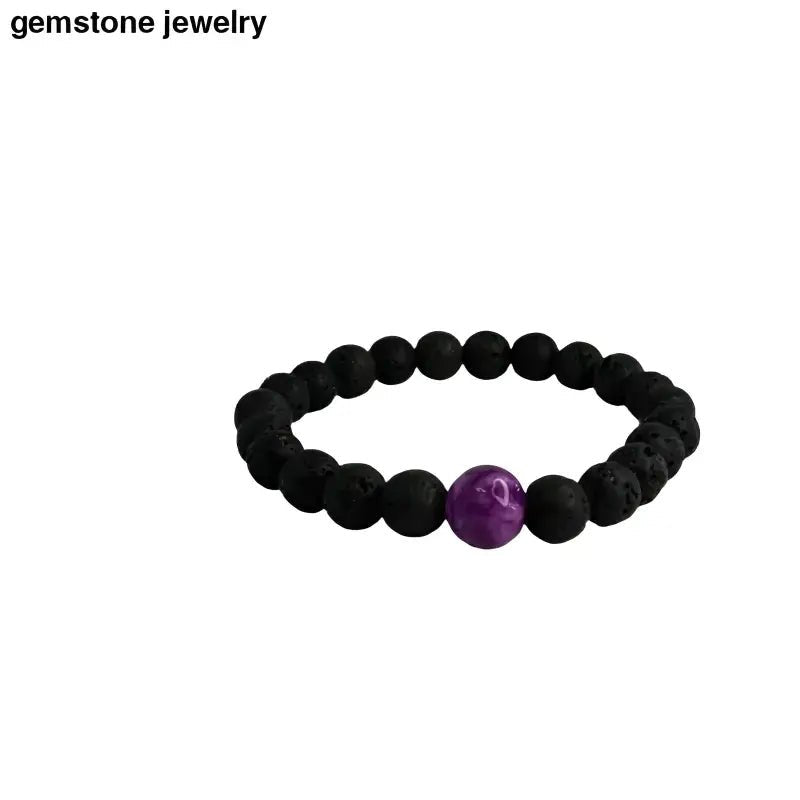 Black Lava Stone Bracelet with Purple Accent for Healing Energy - Bec Sue Jewelry Shop