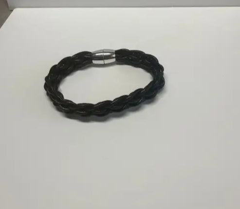 Black leather bracelet with beads and silver magnetic clasp for stylish bracelets collection