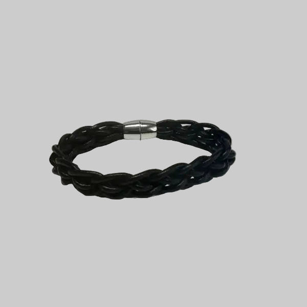 Black leather bracelet with beads and silver magnetic clasp for stylish bracelets collection