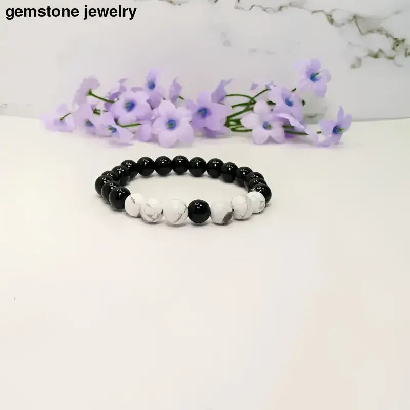 Black Onyx and Howlite Beaded Bracelet 8mm - Bec Sue Jewelry Shop