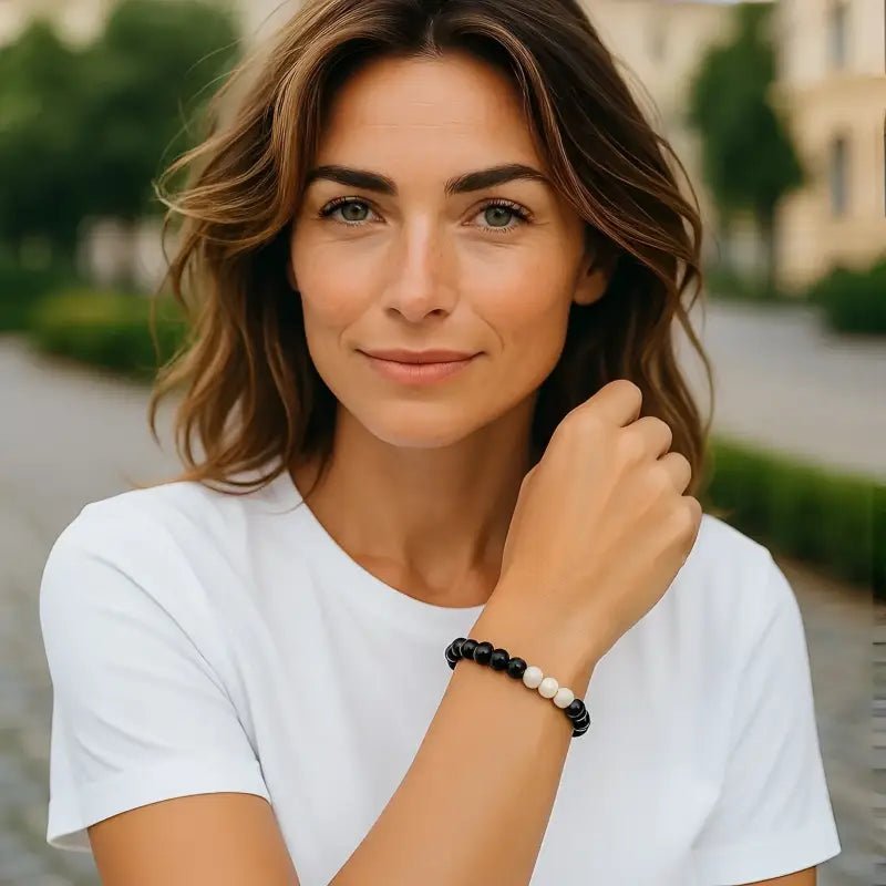 Black Onyx and Howlite Beaded Bracelet 8mm - Bec Sue Jewelry Shop