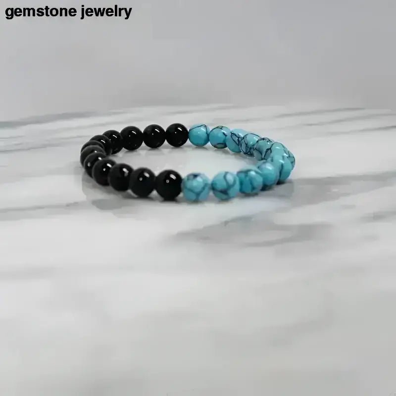 Black Onyx and Turquoise 8mm Stretch Beaded Bracelet - Bec Sue Jewelry Shop