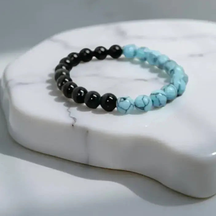 Beaded Black Onyx and Turquoise 8mm Stretch Bracelet for stylish jewelry lovers