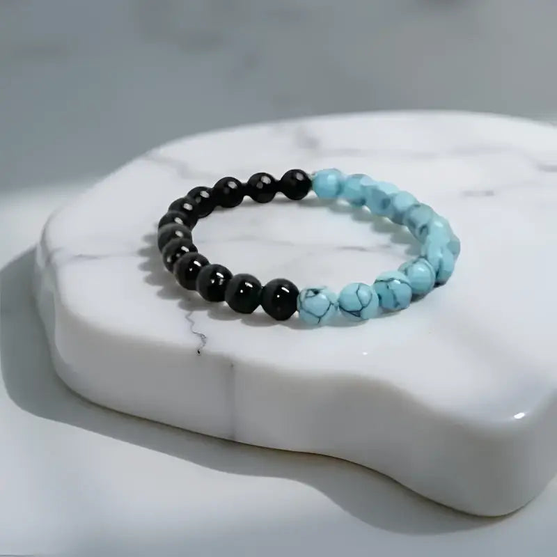 Beaded Black Onyx and Turquoise 8mm Stretch Bracelet for stylish jewelry lovers