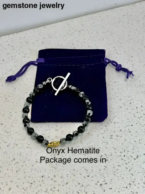 Black Onyx Beaded Bracelet with Gold Turtle Charm and Sterling Silver Clasp - Bec Sue Jewelry Shop
