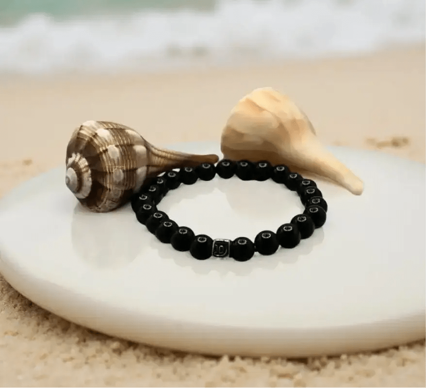 Black Onyx Power Bracelet with Silver Accent Beads - Bec Sue Jewelry Shop