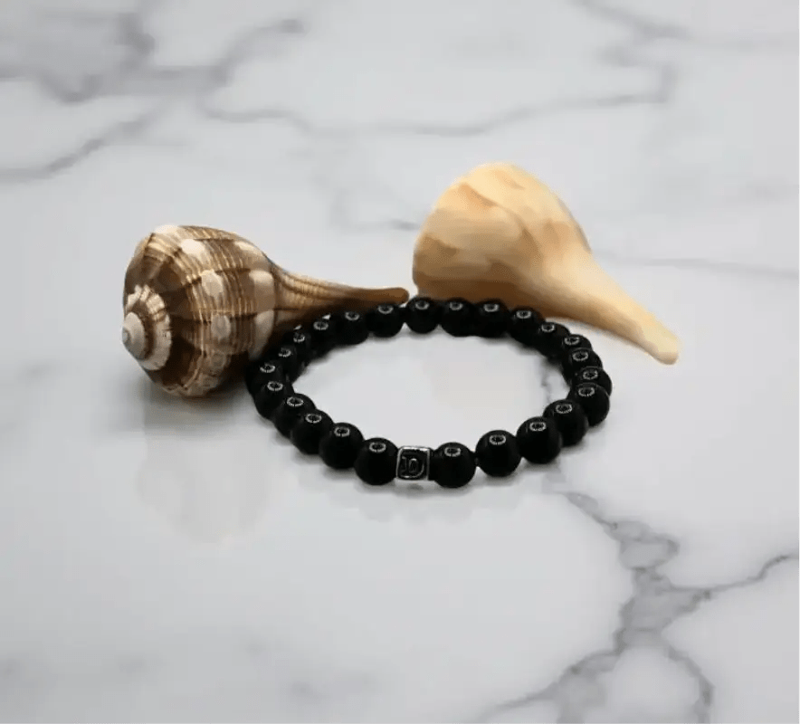 Black Onyx Power Bracelet with Silver Accent Beads - Bec Sue Jewelry Shop