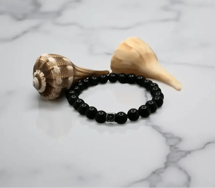 Black Onyx Power Bracelet with Silver Accent Beads - Bec Sue Jewelry Shop