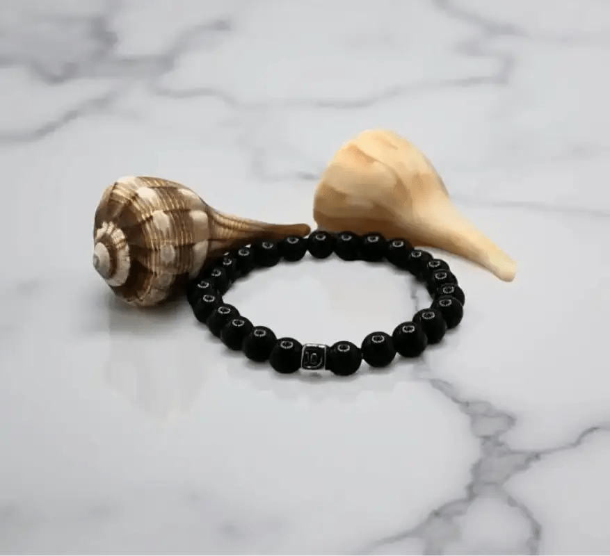 Black Onyx Power Bracelet with Silver Accent Beads - Bec Sue Jewelry Shop