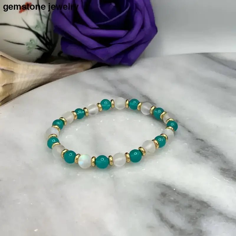Blue Amazonite Jade Beaded Gemstone Bracelet - Bec Sue Jewelry Shop