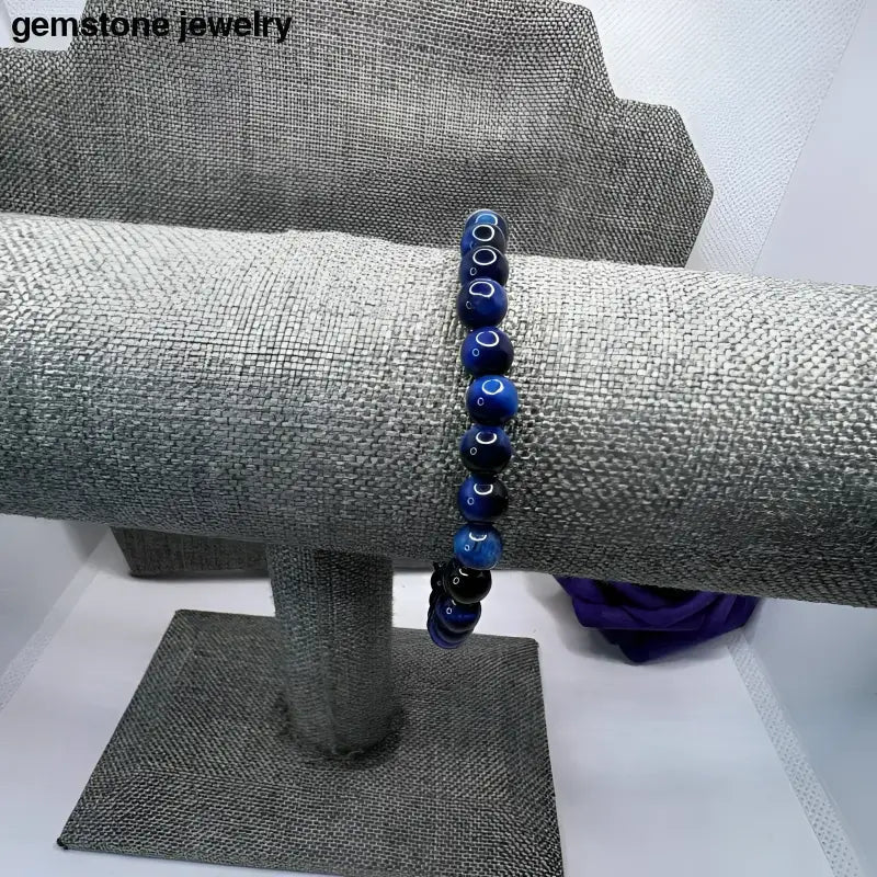 Blue Beaded Bracelet with Silver Accents and Tiger Eye Elements - Bec Sue Jewelry Shop