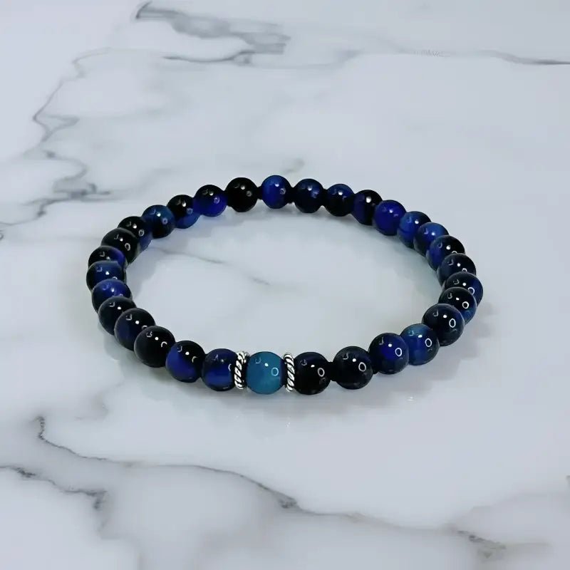 Blue Tiger Eye Bracelet Beaded Jewelry - Bec Sue Jewelry Shop