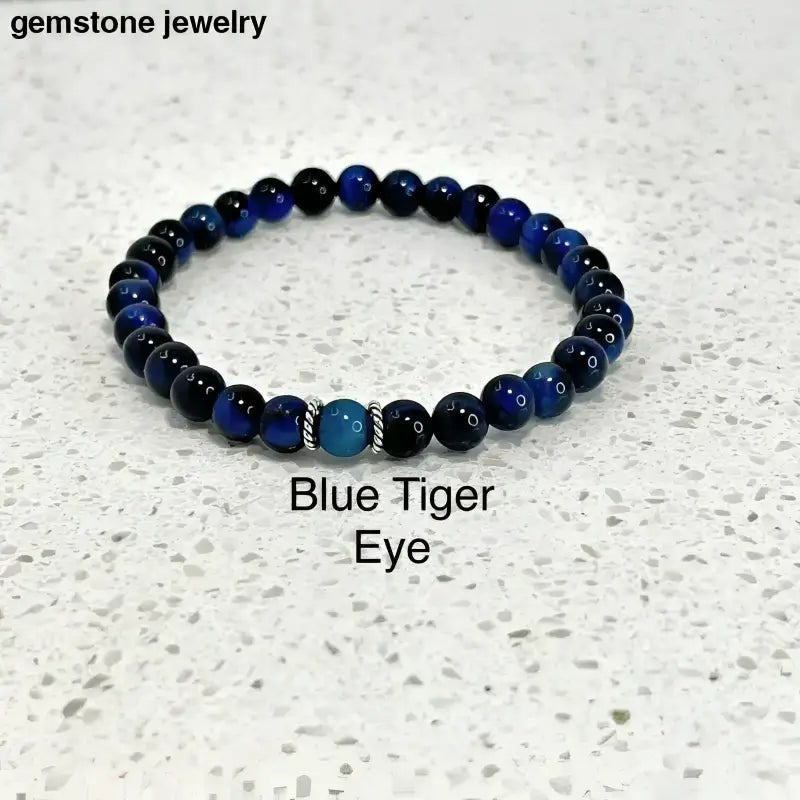 Blue Tiger Eye Bracelet Beaded Jewelry - Bec Sue Jewelry Shop
