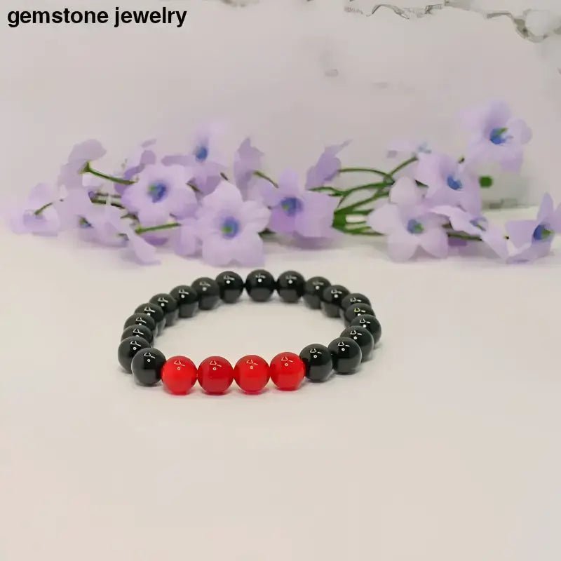 Carnelian Obsidian Bracelet in Black and Red Beaded Design - Bec Sue Jewelry Shop