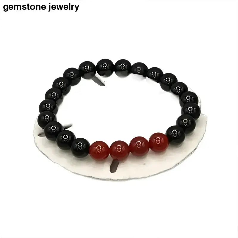 Carnelian Obsidian Bracelet in Black and Red Beaded Design - Bec Sue Jewelry Shop