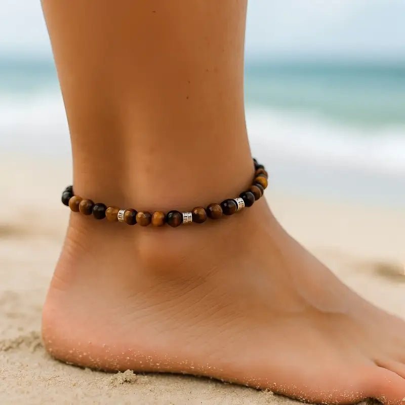 Charm Beaded Gemstone Bracelet with Tiger Eye Accents - Bec Sue Jewelry Shop