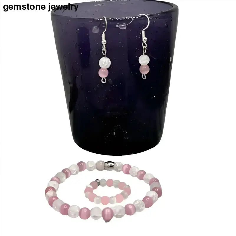 Crackle Rock Crystal Gemstone Jewelry Set - Bec Sue Jewelry Shop