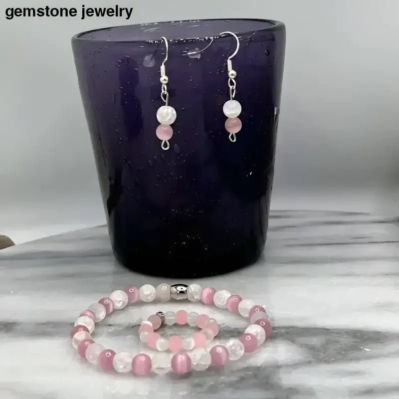 Crackle Rock Crystal Gemstone Jewelry Set - Bec Sue Jewelry Shop