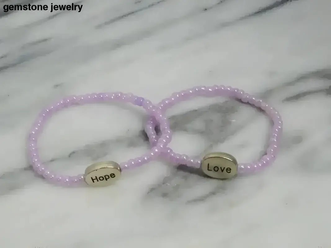 Czech Glass Purple Beaded Bracelets with Word Charms - Bec Sue Jewelry Shop