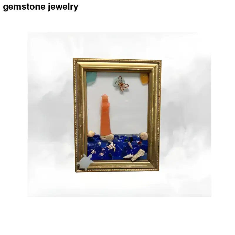 Framed Lighthouse Sea Glass Decor Art Picture - Bec Sue Jewelry Shop