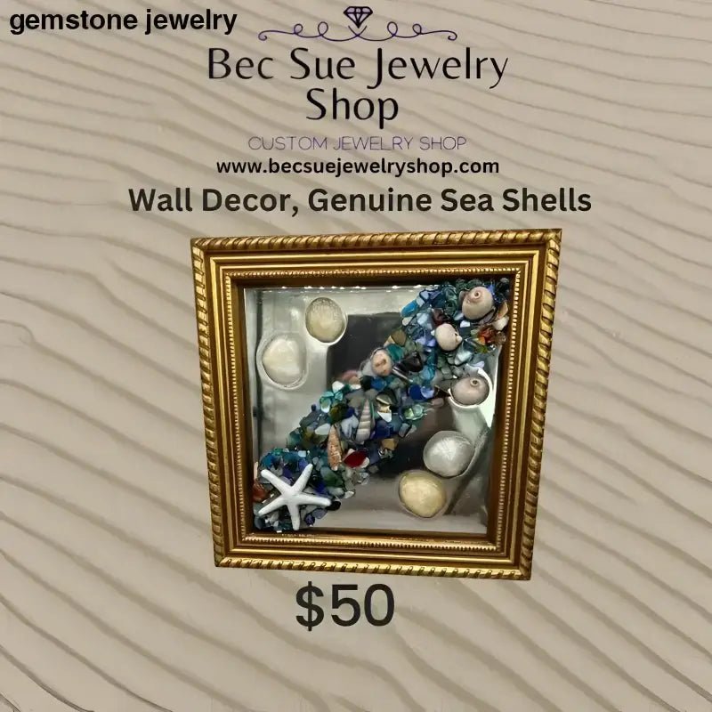 Framed Mirror Art with Glass Sea Shells for Elegant Wall Decor - Bec Sue Jewelry Shop