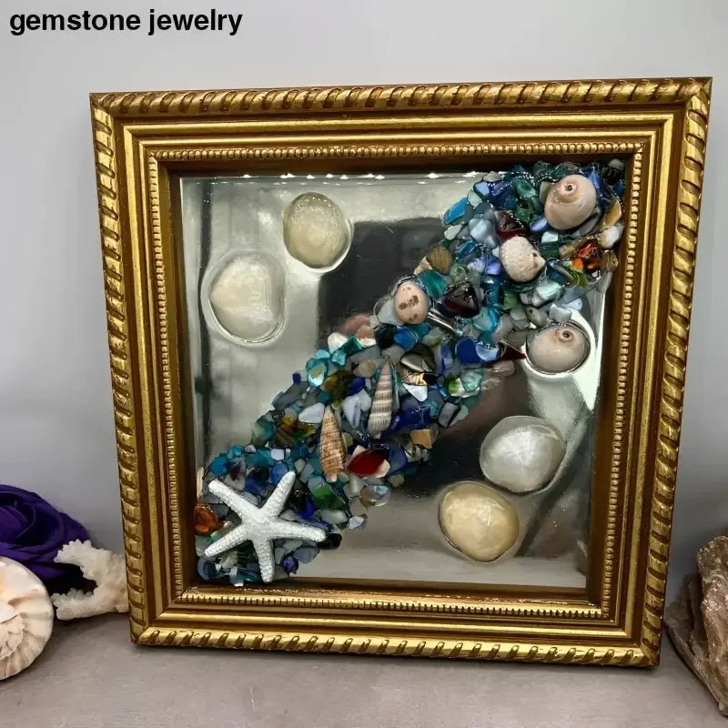 Framed Mirror Art with Glass Sea Shells for Elegant Wall Decor - Bec Sue Jewelry Shop