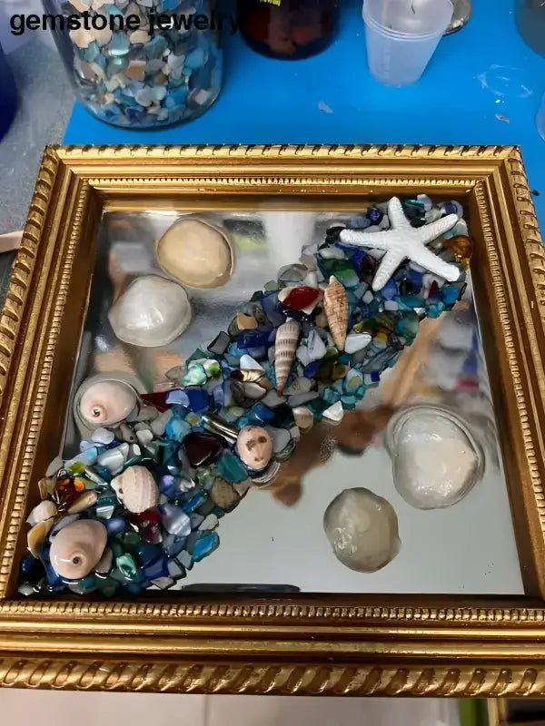 Framed Mirror Art with Glass Sea Shells for Elegant Wall Decor - Bec Sue Jewelry Shop
