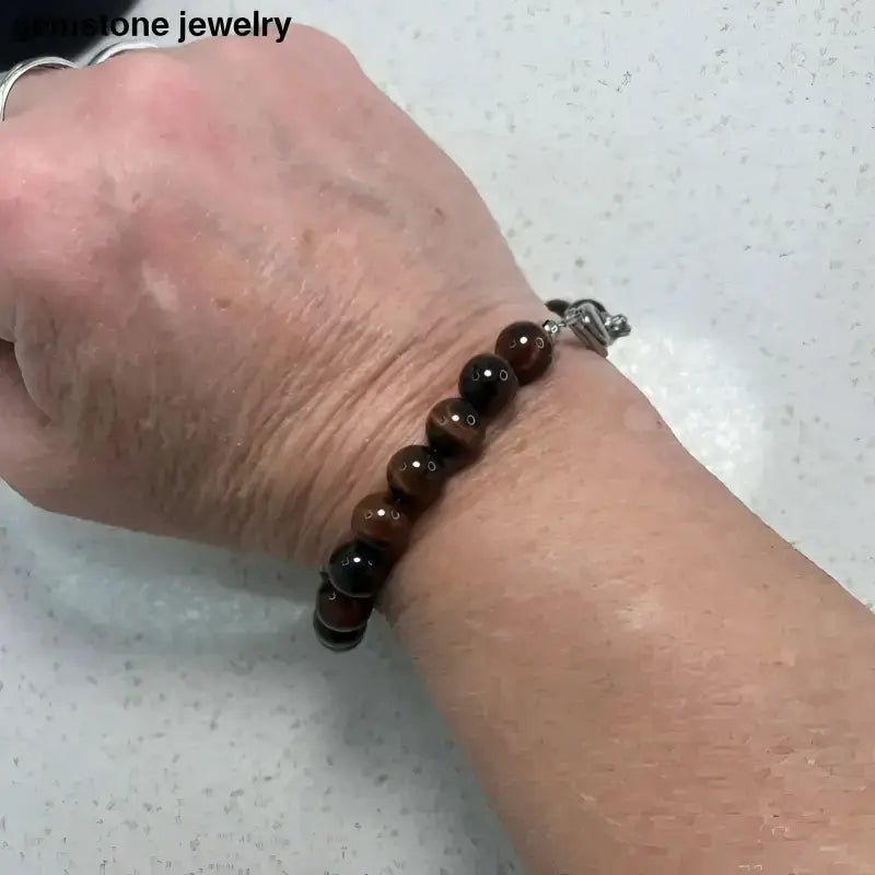 Garnet Beaded Bracelet with Red Tiger Eye Accent for Men - Bec Sue Jewelry Shop