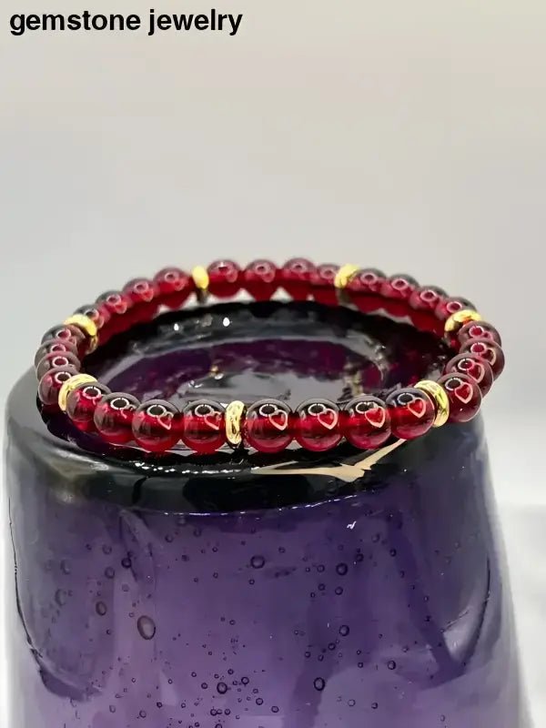 Garnet Glass Bracelet and Ring Set with Red Garnet Beads - Bec Sue Jewelry Shop
