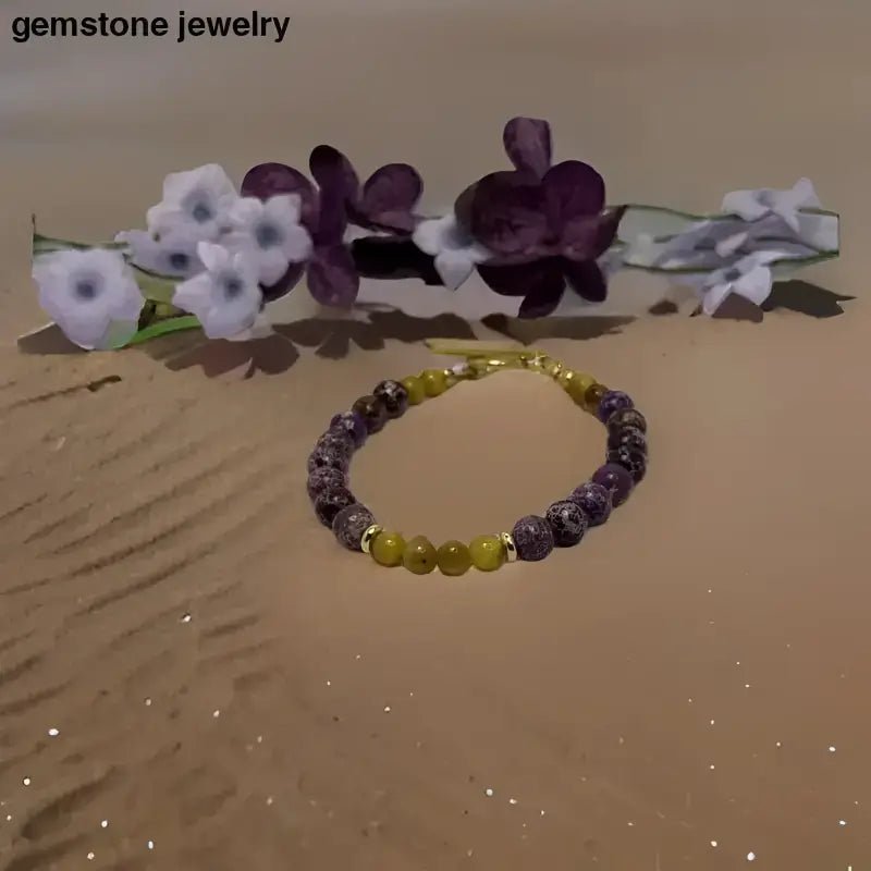 Gold Tiger Eye and Purple Jasper Beaded Bracelet - Bec Sue Jewelry Shop