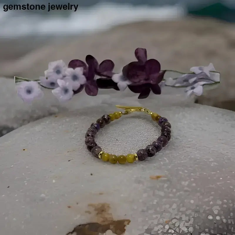 Gold Tiger Eye and Purple Jasper Beaded Bracelet - Bec Sue Jewelry Shop