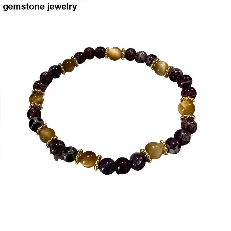 Gold Tiger Eye and Purple Jasper Beaded Gemstone Bracelet - Bec Sue Jewelry Shop